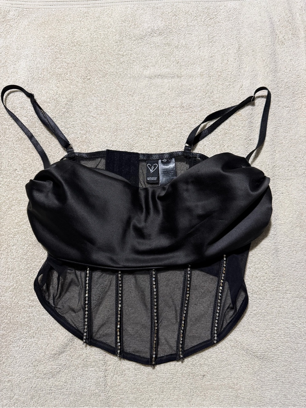 Windsor Black Satin & Mesh Corset Camisole